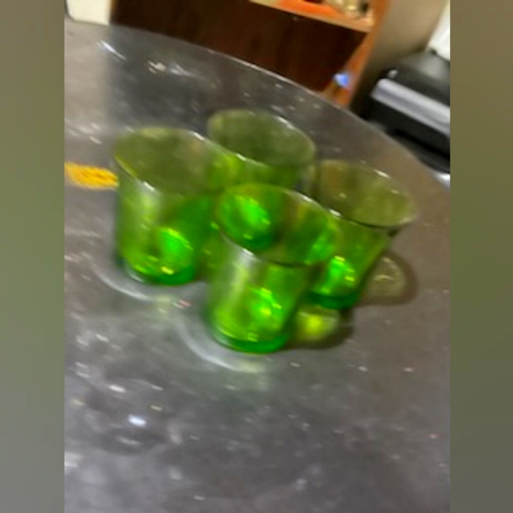 4 Vintage Green Glass Glasses.